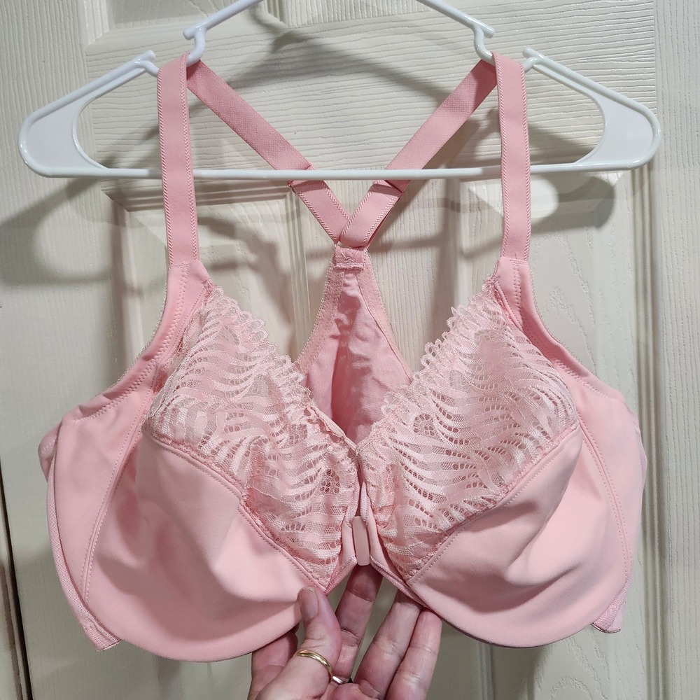 Glamorise 1246 WonderWire Front Close Lace Racerback Bra Pink 44C